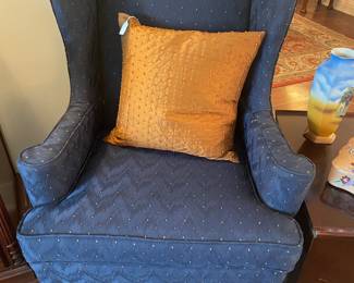 One of a pair of Chinese Chippendale wing back chairs