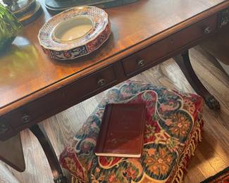 Lillian August for Drexel burl mahogany drip leaf Regency table