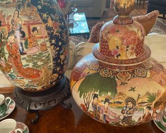 Large oriental ginger jar and egg with stand