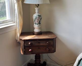 2 Drawer Empire Style Side Table, Vintage Lamp
