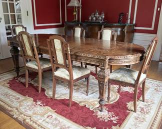 inlaid dining table & Six side chairs
