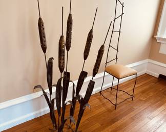 Metal art cattail sculpture