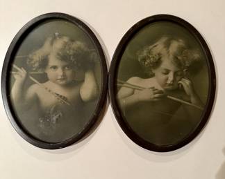 Antique Pair "Angel Awake" "Angel Asleep"
