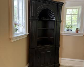 Painted black open corner cupboard