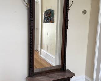 Antique pier mirror w/hooks & shelf