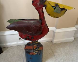 Large painted metal pelican