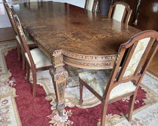 Inlaid dining table & six side chairs