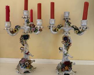 Pair porcelain candelabra