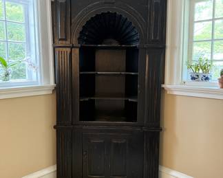 Painted black open corner cupboard