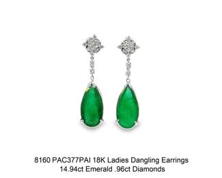 Lot 8160 Emerald Earrings with Diamonds