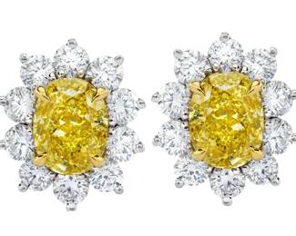 Lot 387 Fancy Yellow Diamond Earrings GIA Certified