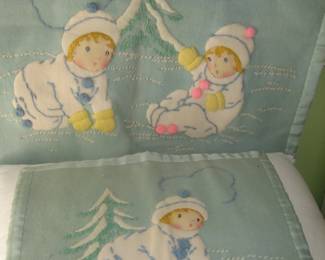 Vintage appliqued baby blanket and pillow cover
