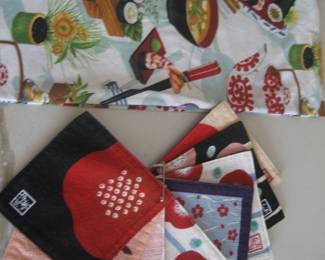 Japanese-themed tablecloth and coasters