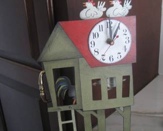 Whimsical chicken coop clock