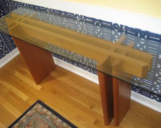 Scandinavian glass top teak side table