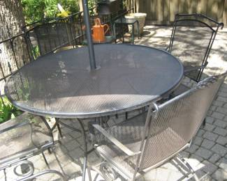 Wrought iron patio table, 4 chairs, patio decor