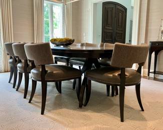 Hickory Chair Co. Ingold Oval Expansion Mahogany dining room table with 10 Saint Giorgio chairs upholstered with leather seats