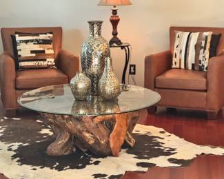 Driftwood Round Glass Natural Coffee Table