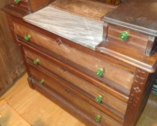 Antique Chest of Drawers Buffet Marble Green Knobs