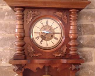 Antique Wood Wall Clock Regulator Lion