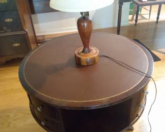 Antique Mid-Century Lamp Stand Small Round Table Ball Claw with Drawers