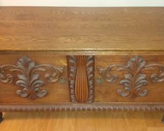 Antique Wood Hope Chest Quilt Box Fleur de Lis