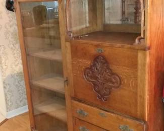Antique Glass Cabinet with Mirror and Drawers