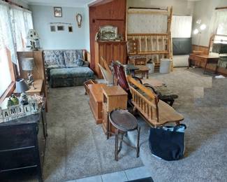 rocking chairs, glider rocker, wooden hall bench, loveseat with ottoman, bench, queen rustic pine bed, twin bed, rustic decor, cabin decor