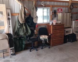 army bags, duffels, ruck sack, office chairs, dresser