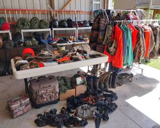 ghillie suits, coats, hats, boots, waders, gear, climbing harnesses, Realtree, Gamehide, Feildline, sleeping bags, cots, coolers, bags, back packs