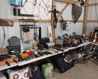 targets, ammo boxes, calls, cleaning kits, feeders, archery, blinds, decoys (duck, goose, turkey)