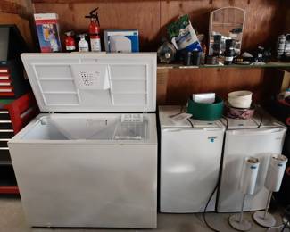 chest freezer, small fridges, dog dishes