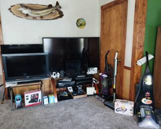 Sony, Sharp, Phillips, flat TVs, DVD player, VCR, Play Station VR set, pov camera, router, alexa, security cameras, tp link mesh extender, vacuums