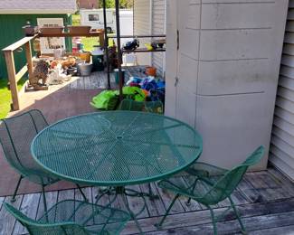 vintage Woodard patio set, plastic cabinet, lawn décor, cement statuary, planters