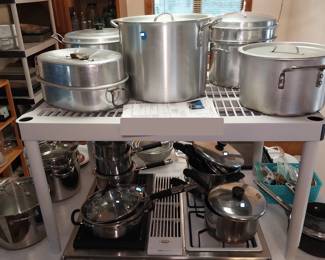 pots, pans, cookware, bake ware, aluminum stock pots