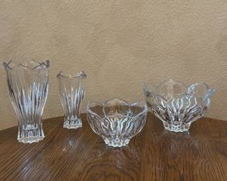 Lot #23 - Gorham Lotus Flower Crystal Vases & Bowls