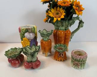Lot #70 - Fruit and Vegetable Themed Vases and Candle Holders