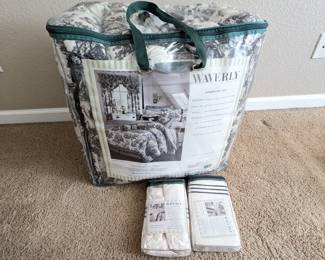 Lot #208 - Waverly Toile Country Life Queen Comforter Set and Additional Pillowcases