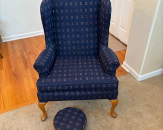 Lot #14 - Vintage Broyhill Wingback Chair and Stool Set