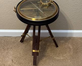 Lot #128 - Ballard Designs Compass Side Table With Ships Wheel Magnifier