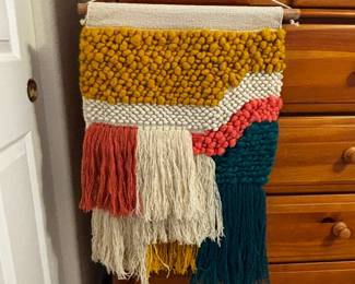 Lot #186 - 18" x 30" Hand Woven Cotton/Wool/Polyester Wall Art with 19" Long Mango Wooden Dowell - Threshold