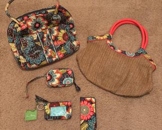 Lot #238 - Vera Bradley Flower Shower Turn Lock Satchel, Straw Tote & Accessories