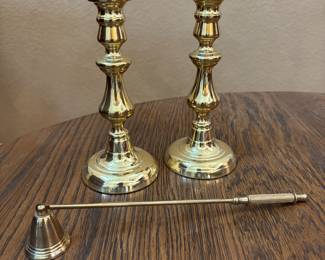 Lot #20 - Vintage Brass Candlesticks and Snuffer Set