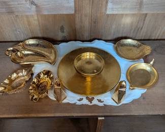 Lot #119 - Vintage Stouffer Fine China Gold Plated Serving Set