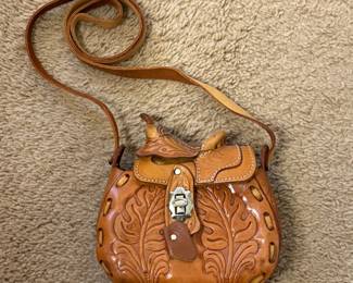 Lot #237 - Western Saddle Purse Hand Tooled Leather Vintage American Made