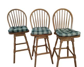 Lot #85 - Set of 3 Amish Wooden Swivel Bar Stools