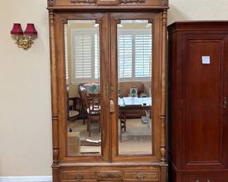Lot #33 - Late 1800s French Walnut Armoire With Mirrored Doors