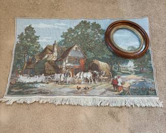 Lot #21 - Vintage Belgian Woven Tapestry and Oval Frame Lot