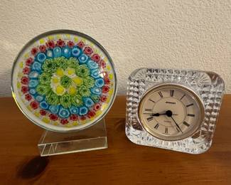 Lot #188 - Baccarat Millefiori Paperweight and Staiger Quartz Lead Crystal Clock From West Germany 1960s