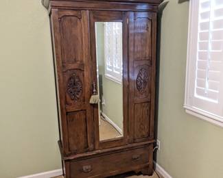 Lot #152 - Antique Wooden Armoire with Mirror
